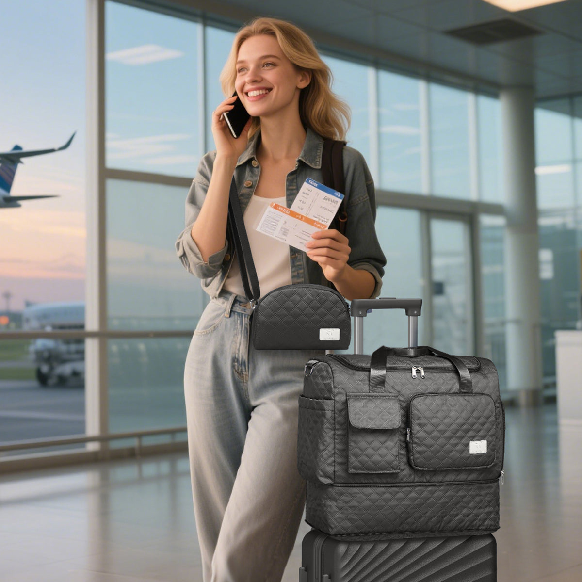 Bolsa de lona Joyway, bolsa de gimnasio plegable con bolsa para ropa mojada