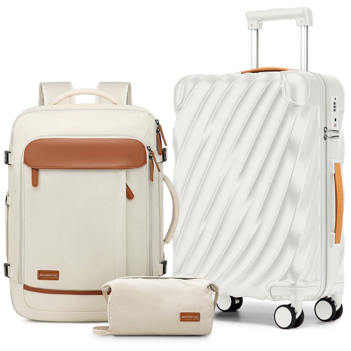Joyway 5-Piece Luggage Set PC Ultra-Hard Shell Lightweight Suitcase TSA Lock Brake Spinner Wheels (20/24/29) with Backpack White