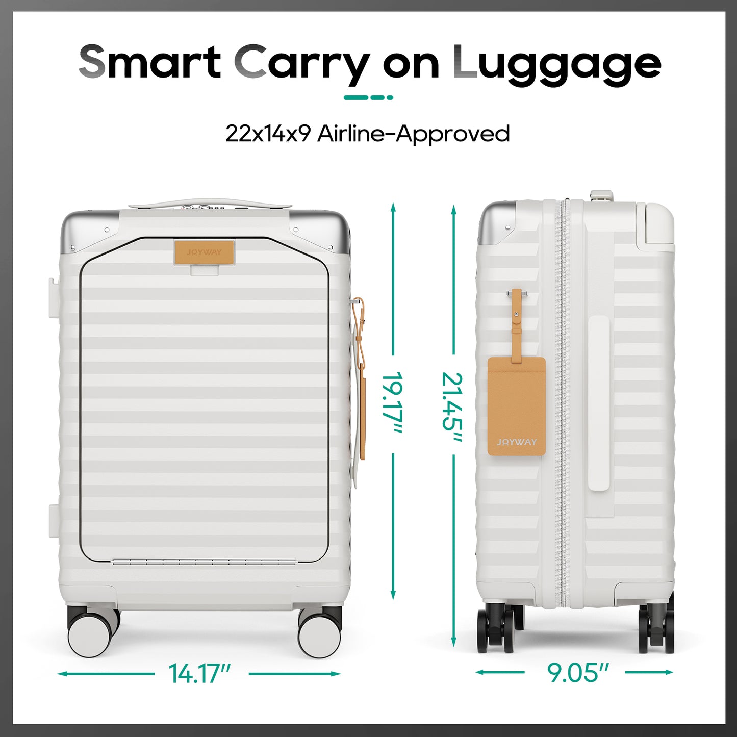 Joyway Front Opening Cover Carry-on Luggage Side Hooks TSA Lock Spinner Wheels YKK Zippers，PC material TR017