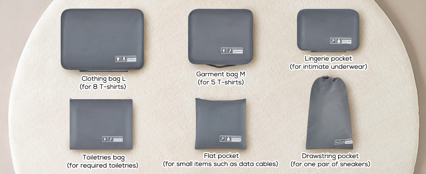 The six toiletry bags are specifically designed to store all your essentials, making them ideal for weekend getaways, business trips, or fitness activities bag001