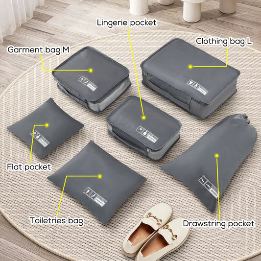 The six toiletry bags are specifically designed to store all your essentials, making them ideal for weekend getaways, business trips, or fitness activities bag001