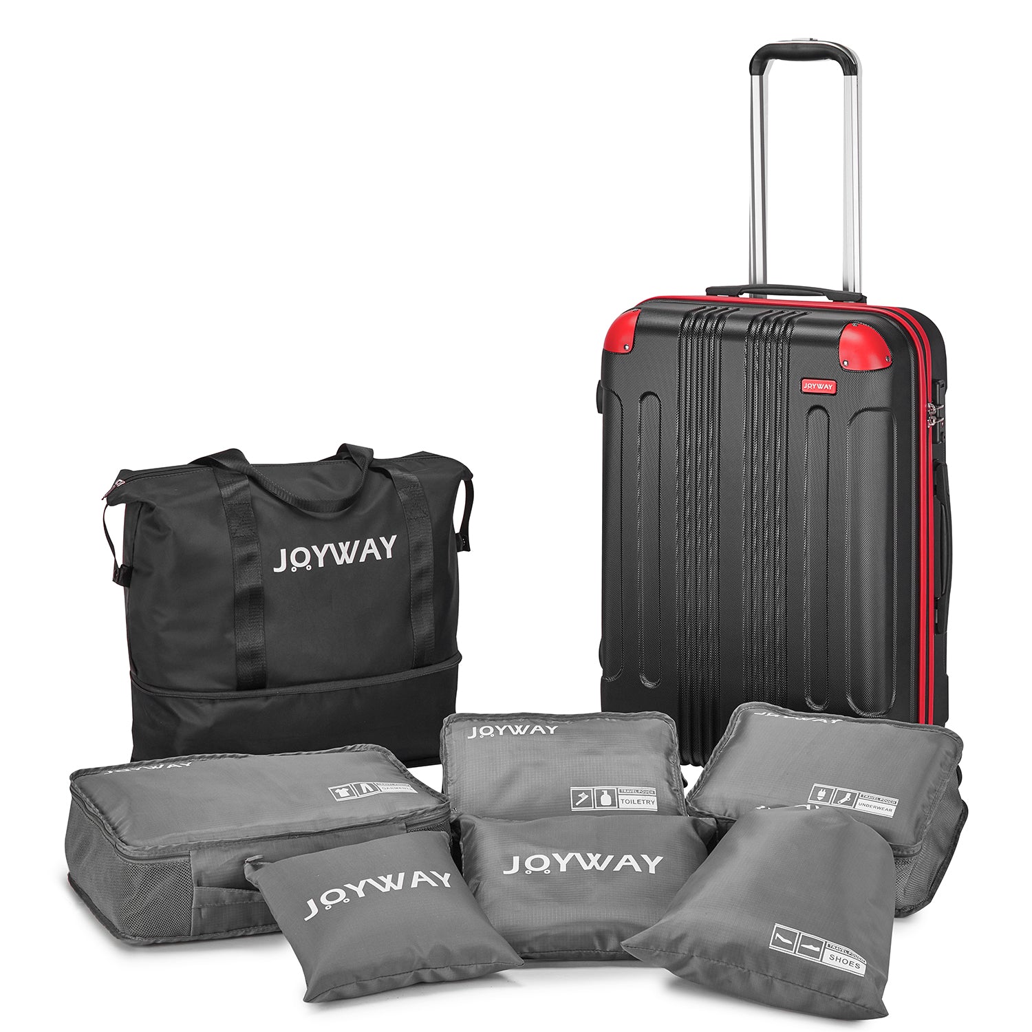 black red Expandable 7-Piece Suitcase For Travel Luggage Set