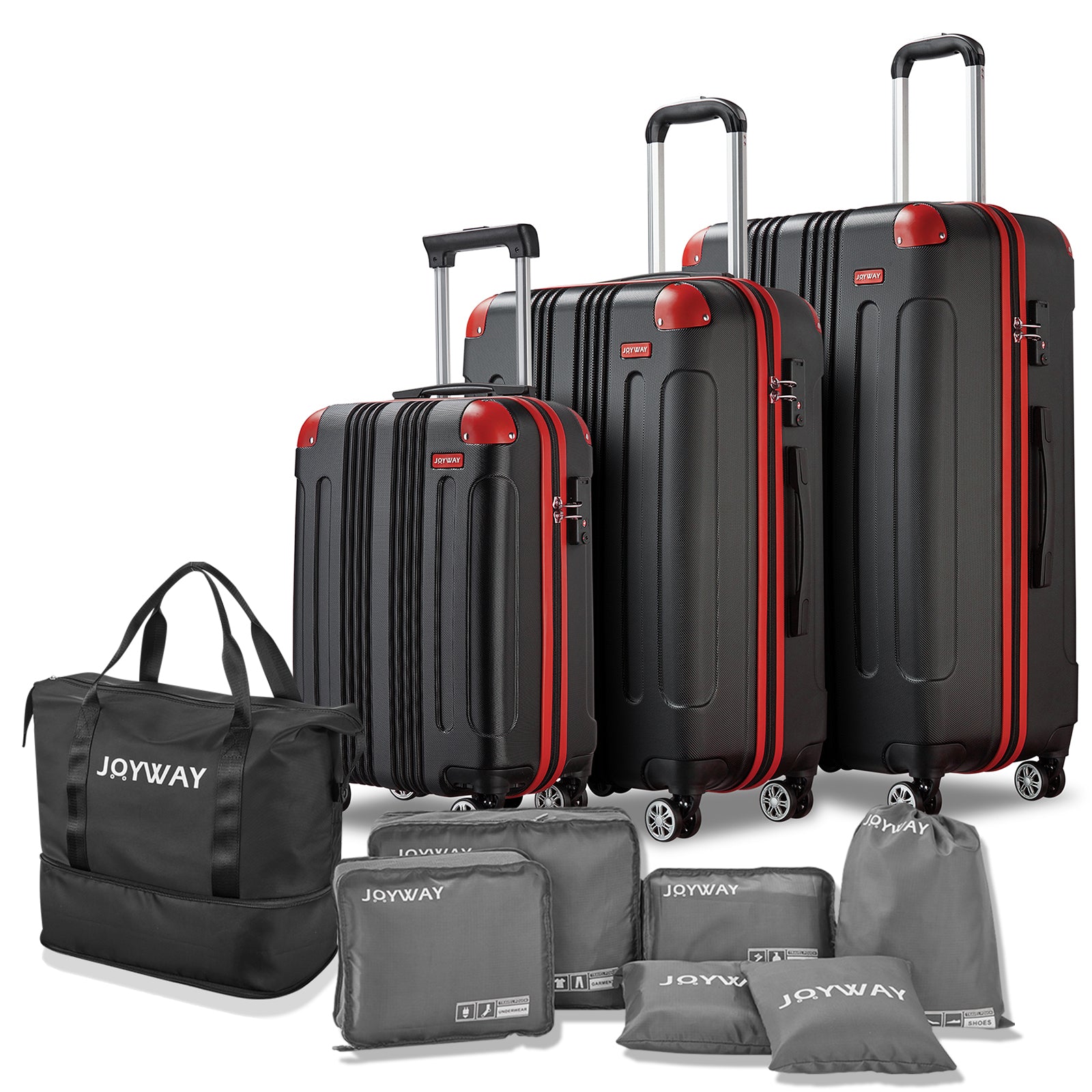 black red Vertical Stripes Luggage 10 Pieces Set Luggage